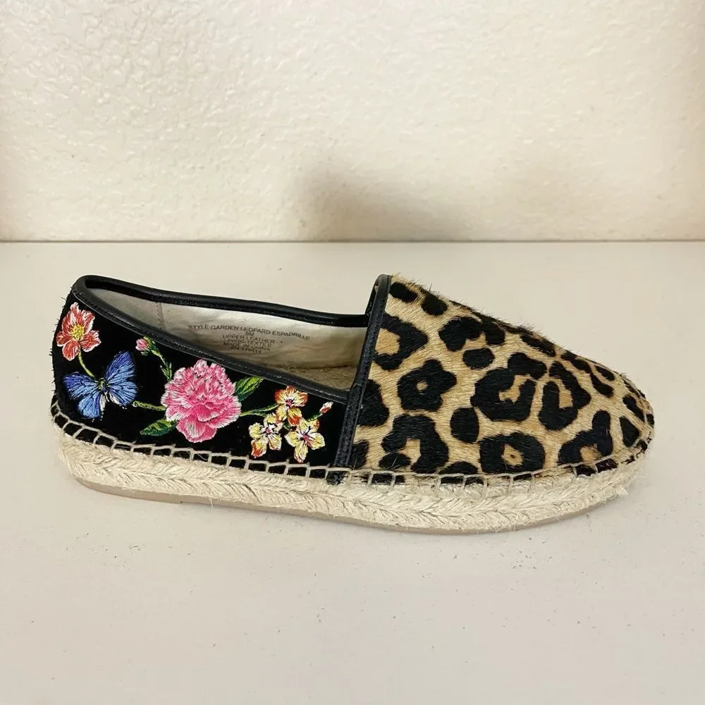 Johnny Was Garden black suede Leopard floral print Espadrilles 8